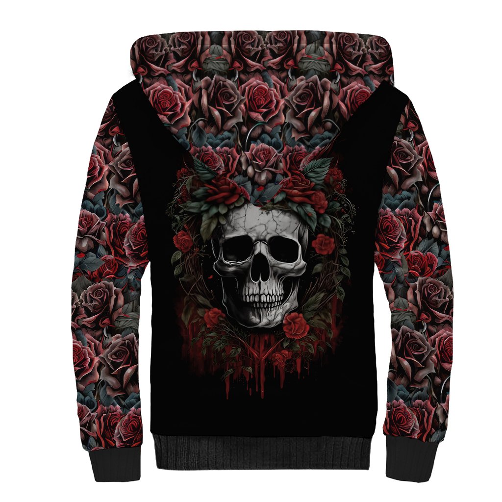 Skull Sherpa Hoodie Red Rose - Wonder Print Shop
