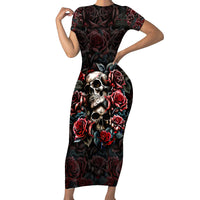 Skull Short Sleeve Bodycon Dress Red Rose - Wonder Print Shop