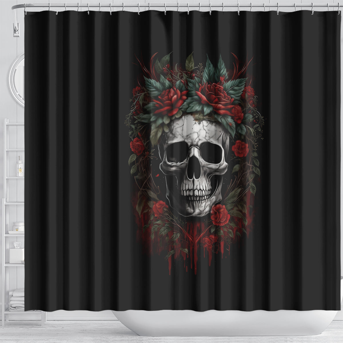 skull-shower-curtain-red-rose