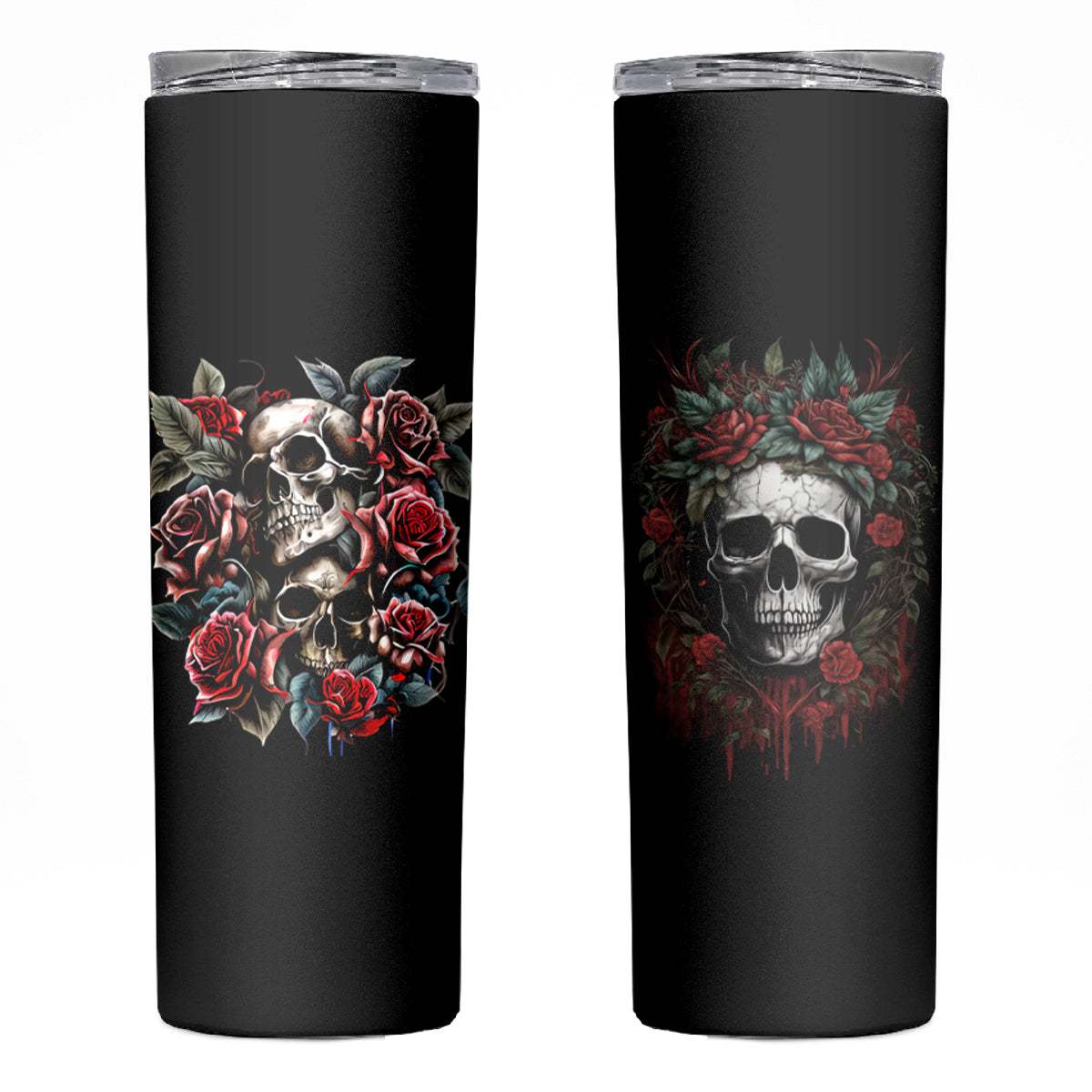 Skull Skinny Tumbler Red Rose - Wonder Print Shop