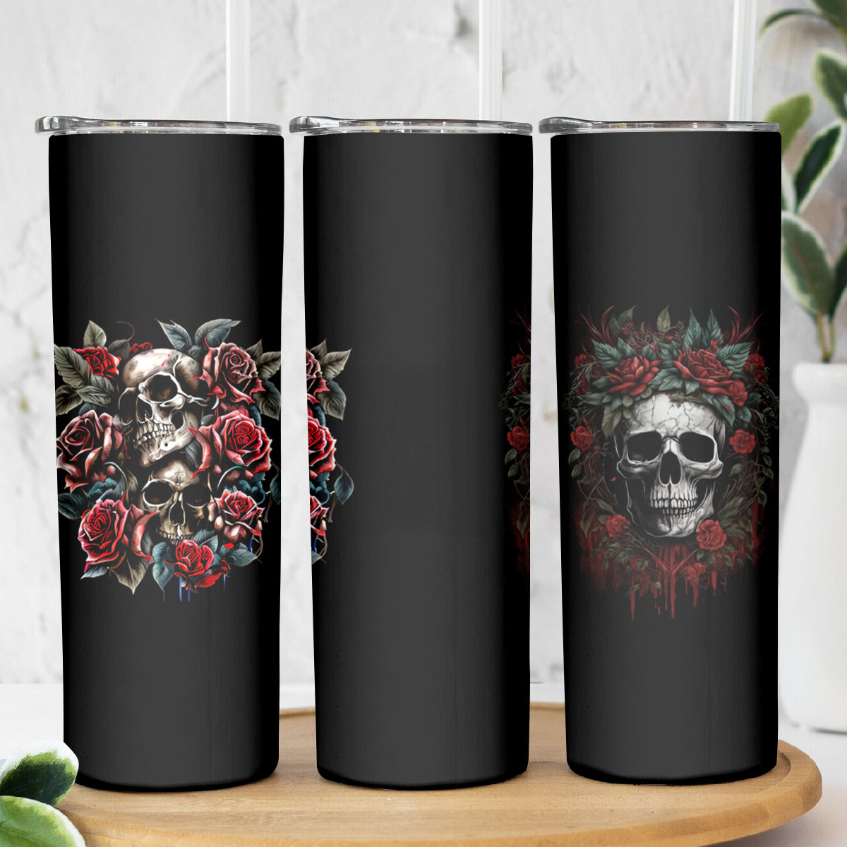 Skull Skinny Tumbler Red Rose - Wonder Print Shop