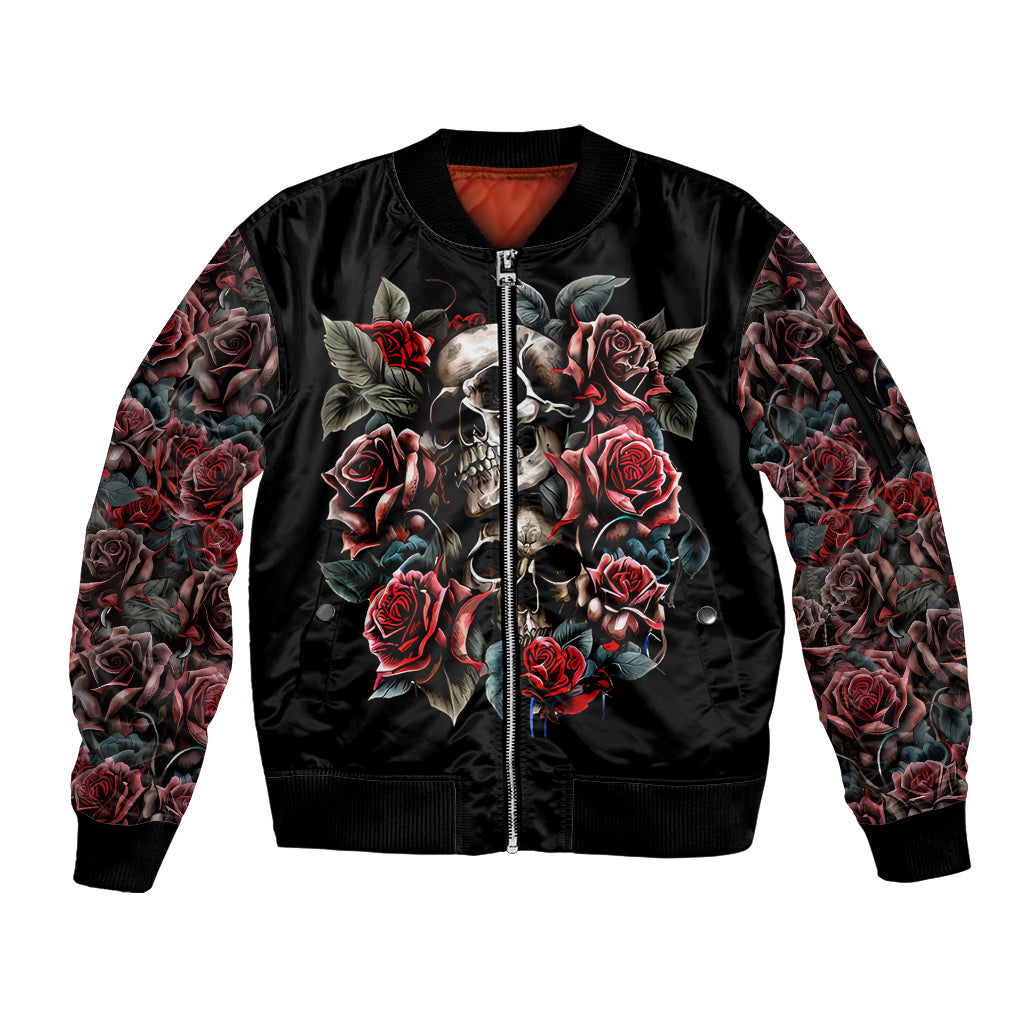 Skull Sleeve Zip Bomber Jacket Red Rose - Wonder Print Shop