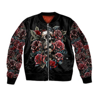 Skull Sleeve Zip Bomber Jacket Red Rose - Wonder Print Shop