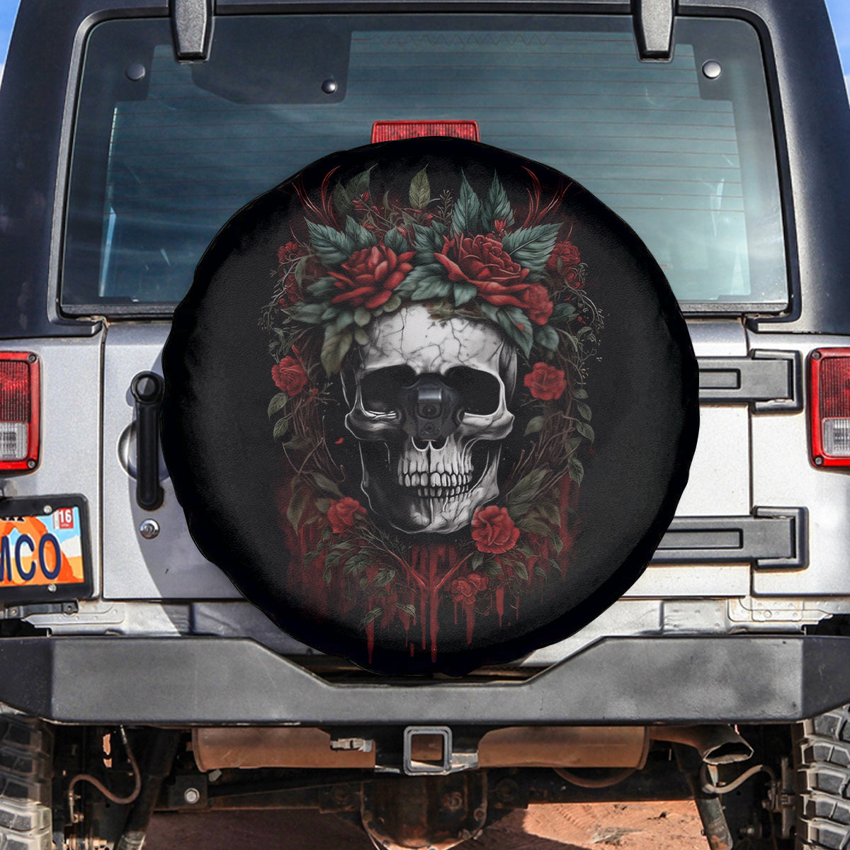 Skull Spare Tire Cover Red Rose - Wonder Print Shop
