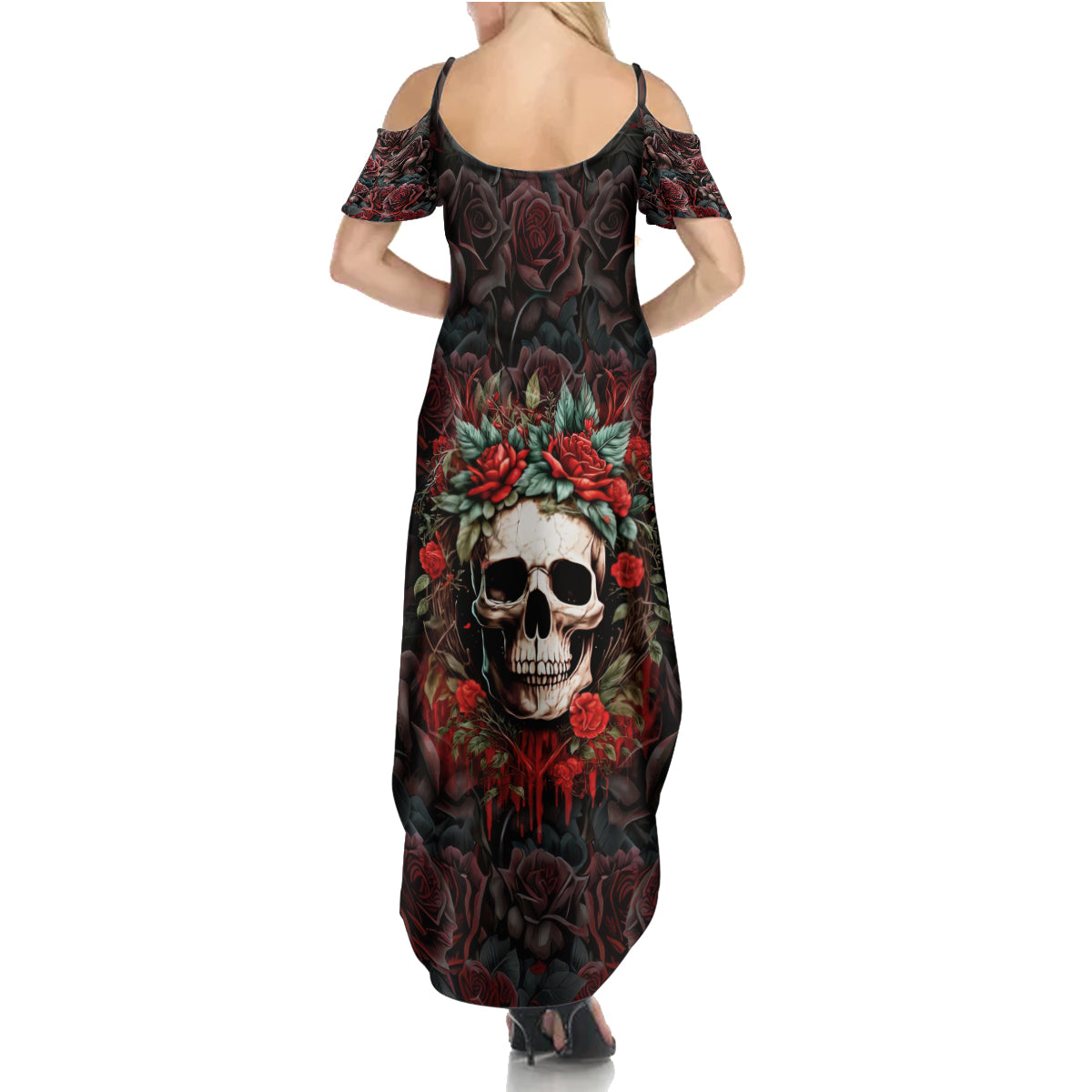 Skull Summer Maxi Dress Red Rose - Wonder Print Shop