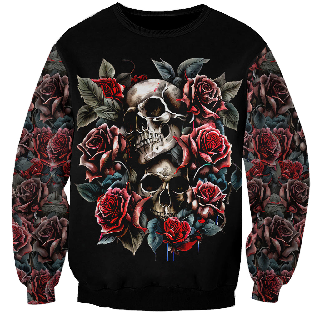 Skull Sweatshirt Red Rose - Wonder Print Shop