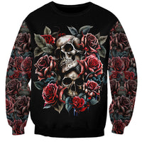 Skull Sweatshirt Red Rose - Wonder Print Shop