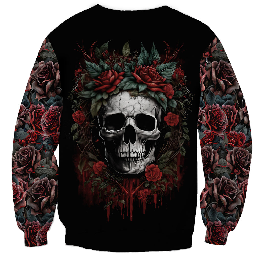 Skull Sweatshirt Red Rose - Wonder Print Shop