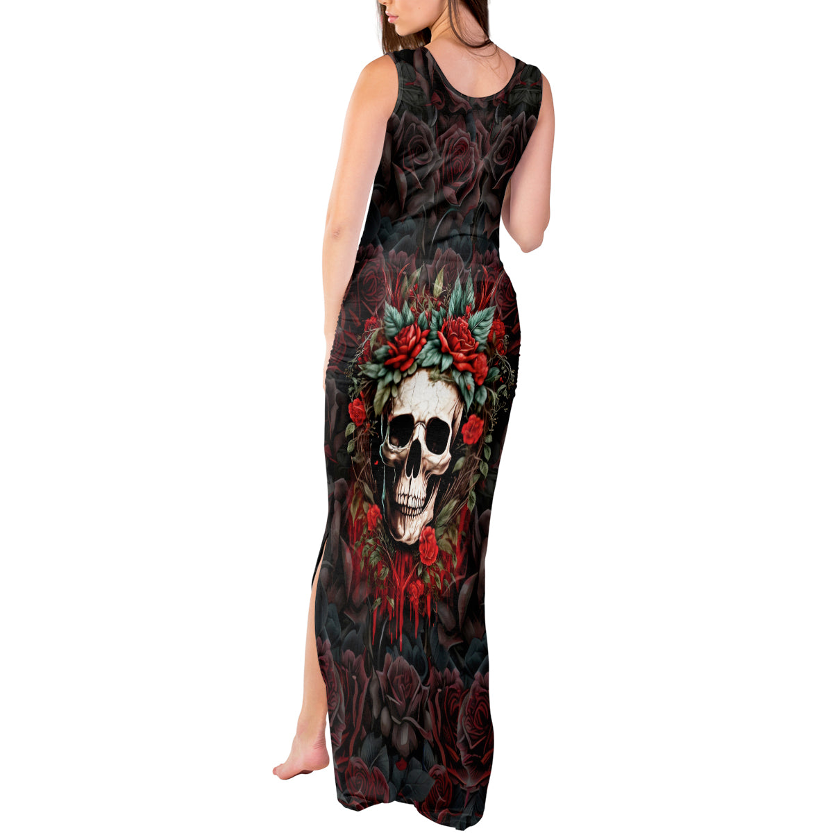Skull Tank Maxi Dress Red Rose - Wonder Print Shop