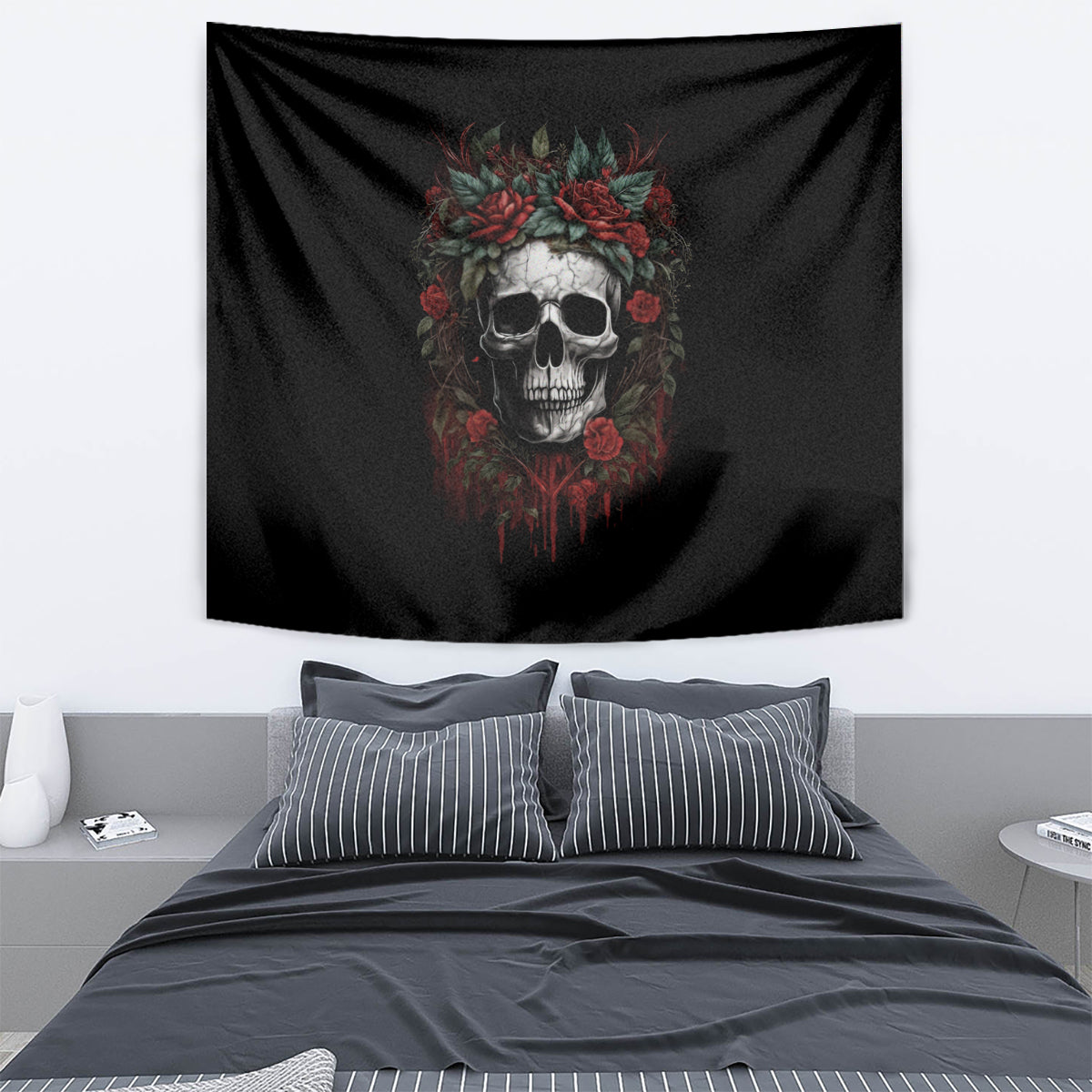 Skull Tapestry Red Rose - Wonder Print Shop
