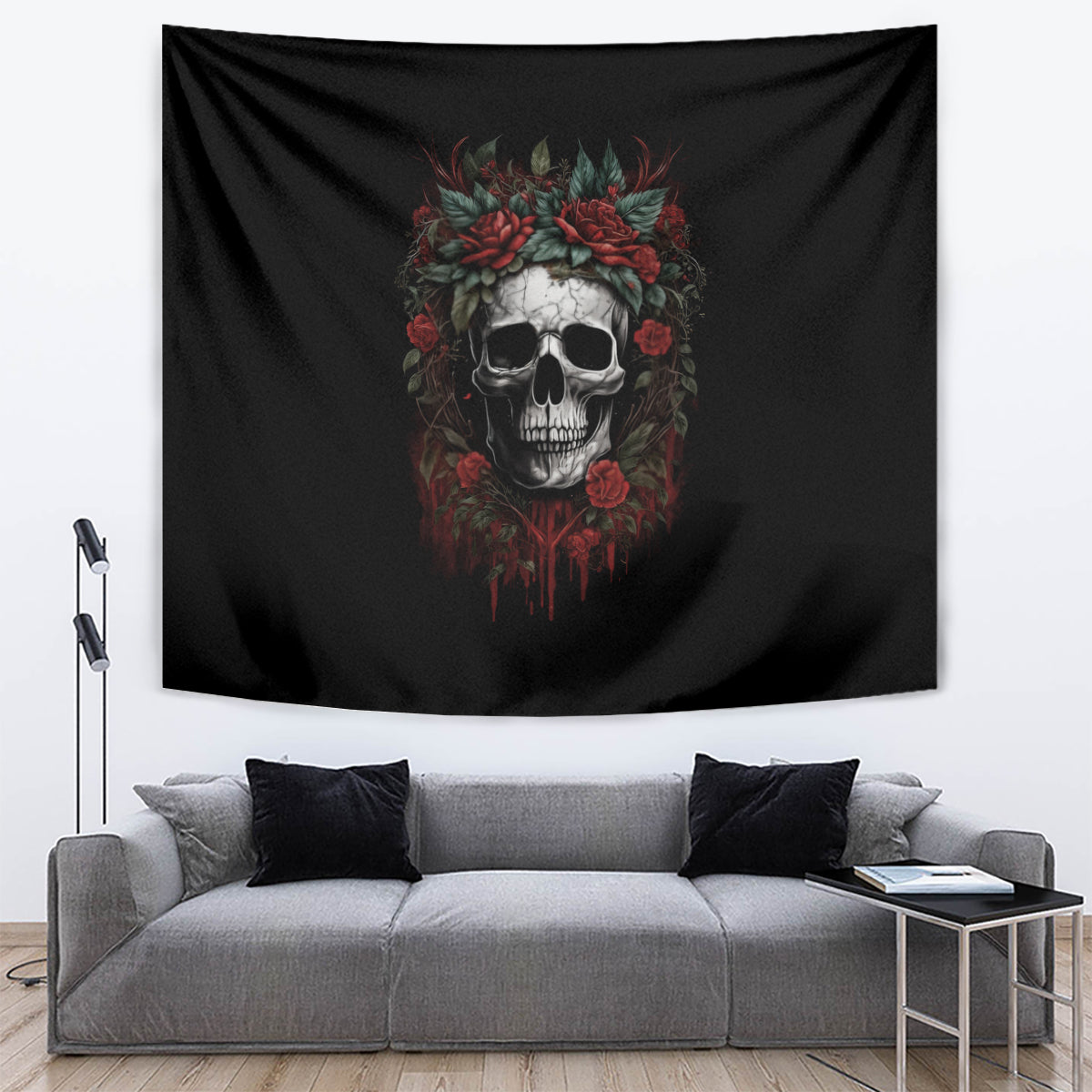 Skull Tapestry Red Rose - Wonder Print Shop
