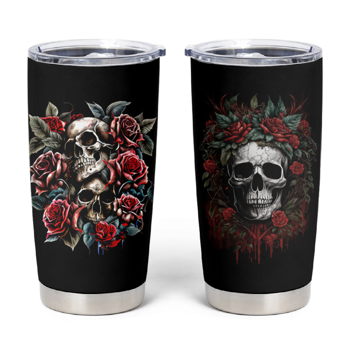 Skull Tumbler Cup Red Rose - Wonder Print Shop