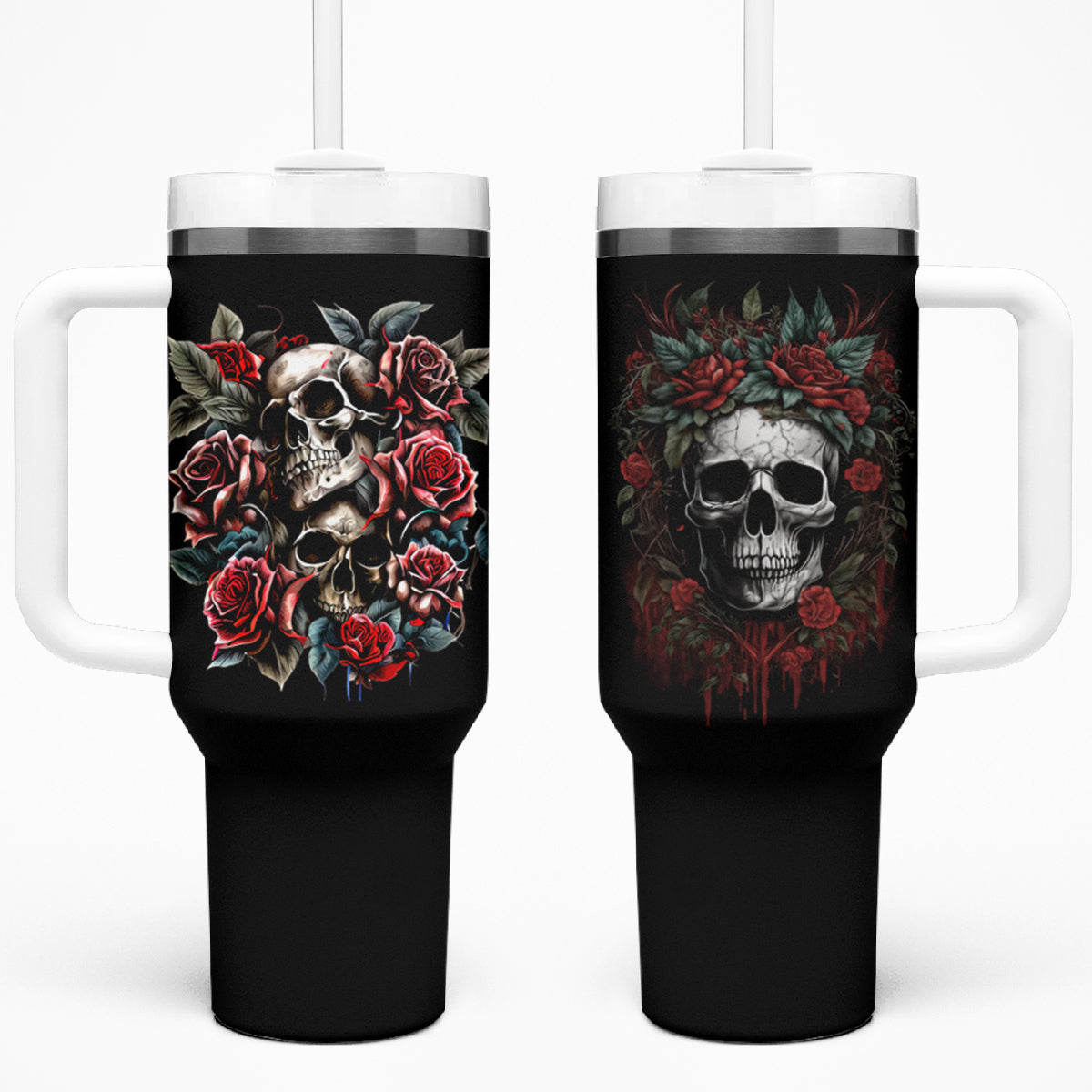 Skull Tumbler With Handle Red Rose - Wonder Print Shop