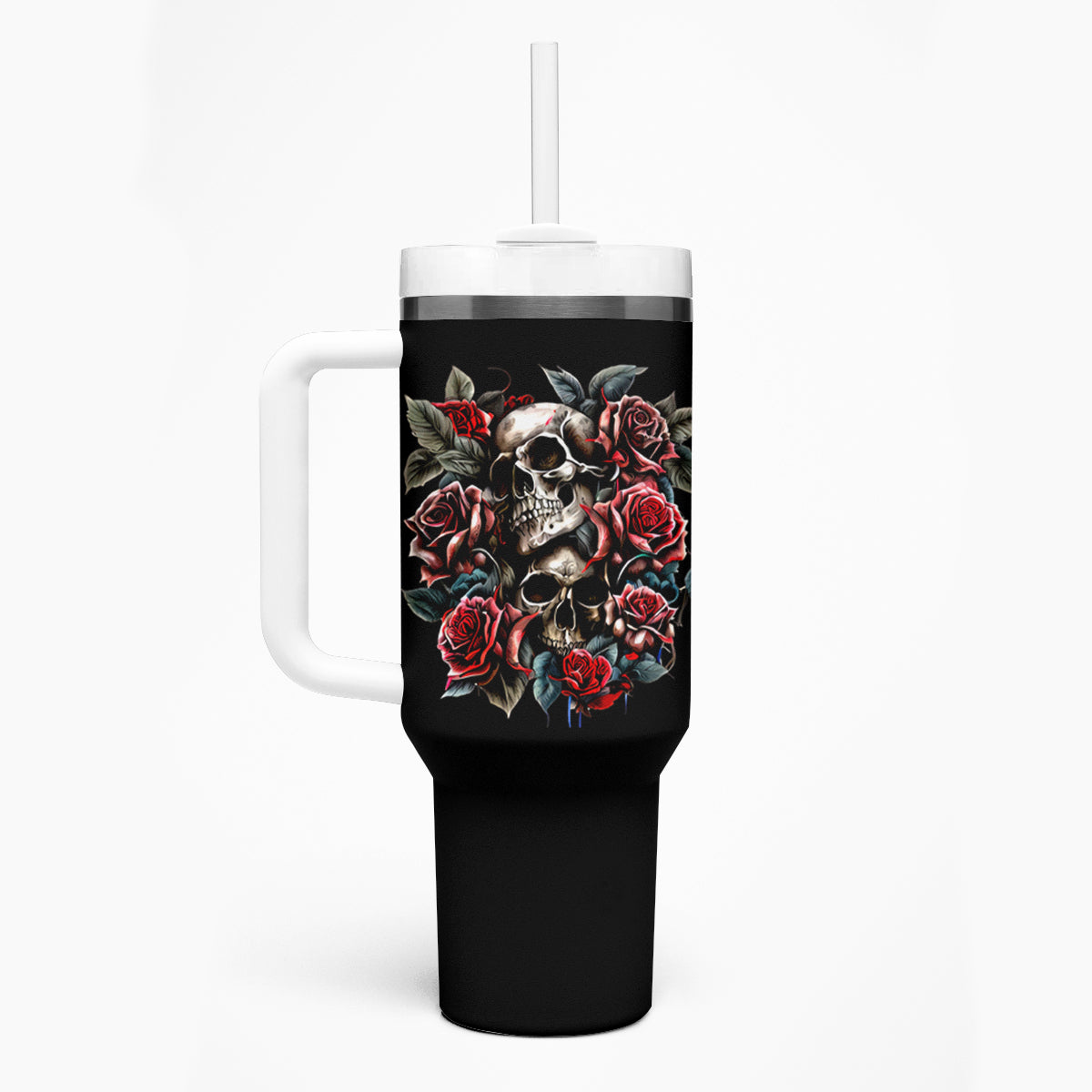 Skull Tumbler With Handle Red Rose - Wonder Print Shop