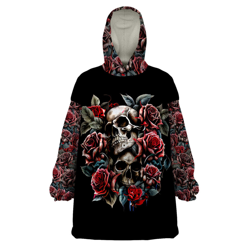 Skull Wearable Blanket Hoodie Red Rose - Wonder Print Shop
