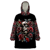 Skull Wearable Blanket Hoodie Red Rose - Wonder Print Shop