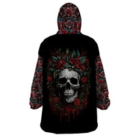 Skull Wearable Blanket Hoodie Red Rose - Wonder Print Shop