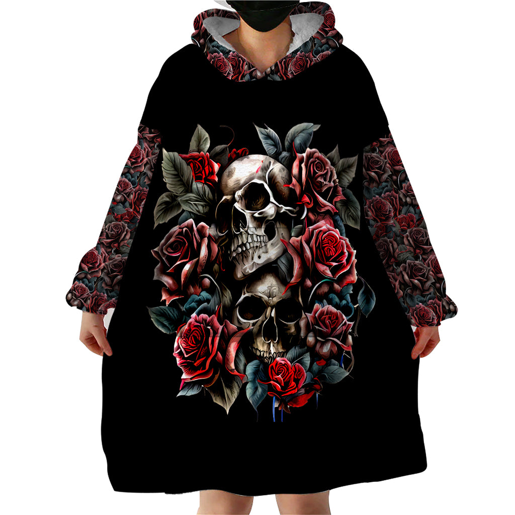 Skull Wearable Blanket Hoodie Red Rose - Wonder Print Shop