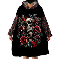 Skull Wearable Blanket Hoodie Red Rose - Wonder Print Shop