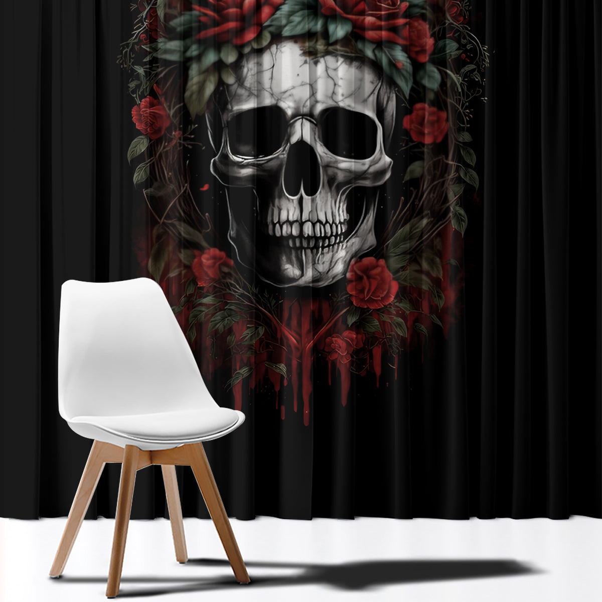 Skull Window Curtain Red Rose - Wonder Print Shop