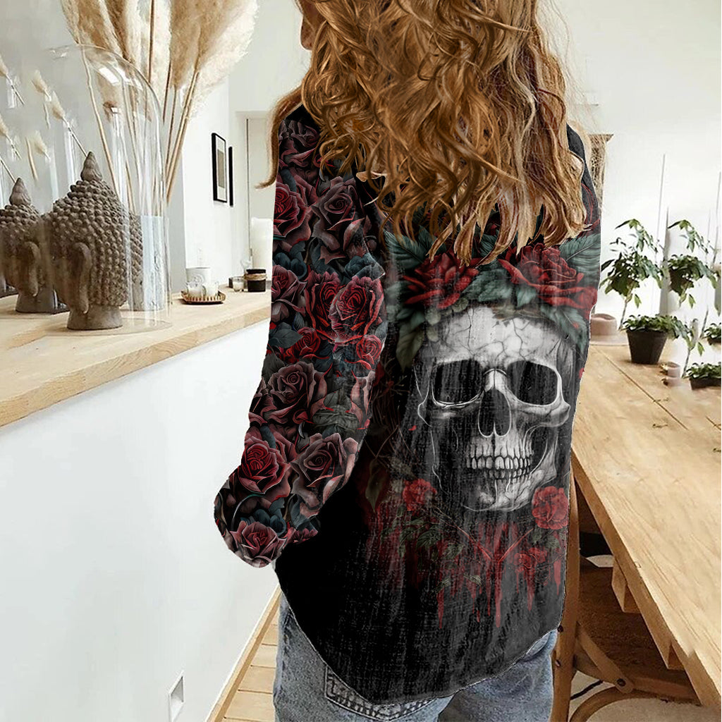 Skull Women Casual Shirt Red Rose - Wonder Print Shop