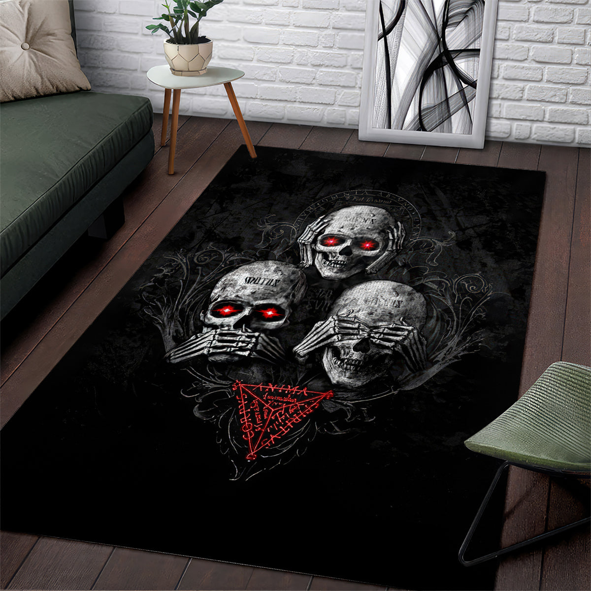 Skull Area Rug No See No Hear No Speak Evil - Wonder Print Shop