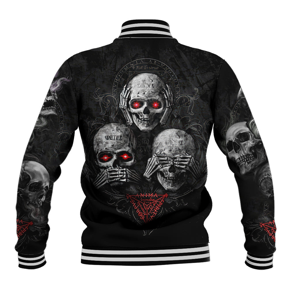 Skull Baseball Jacket No See No Hear No Speak Evil - Wonder Print Shop