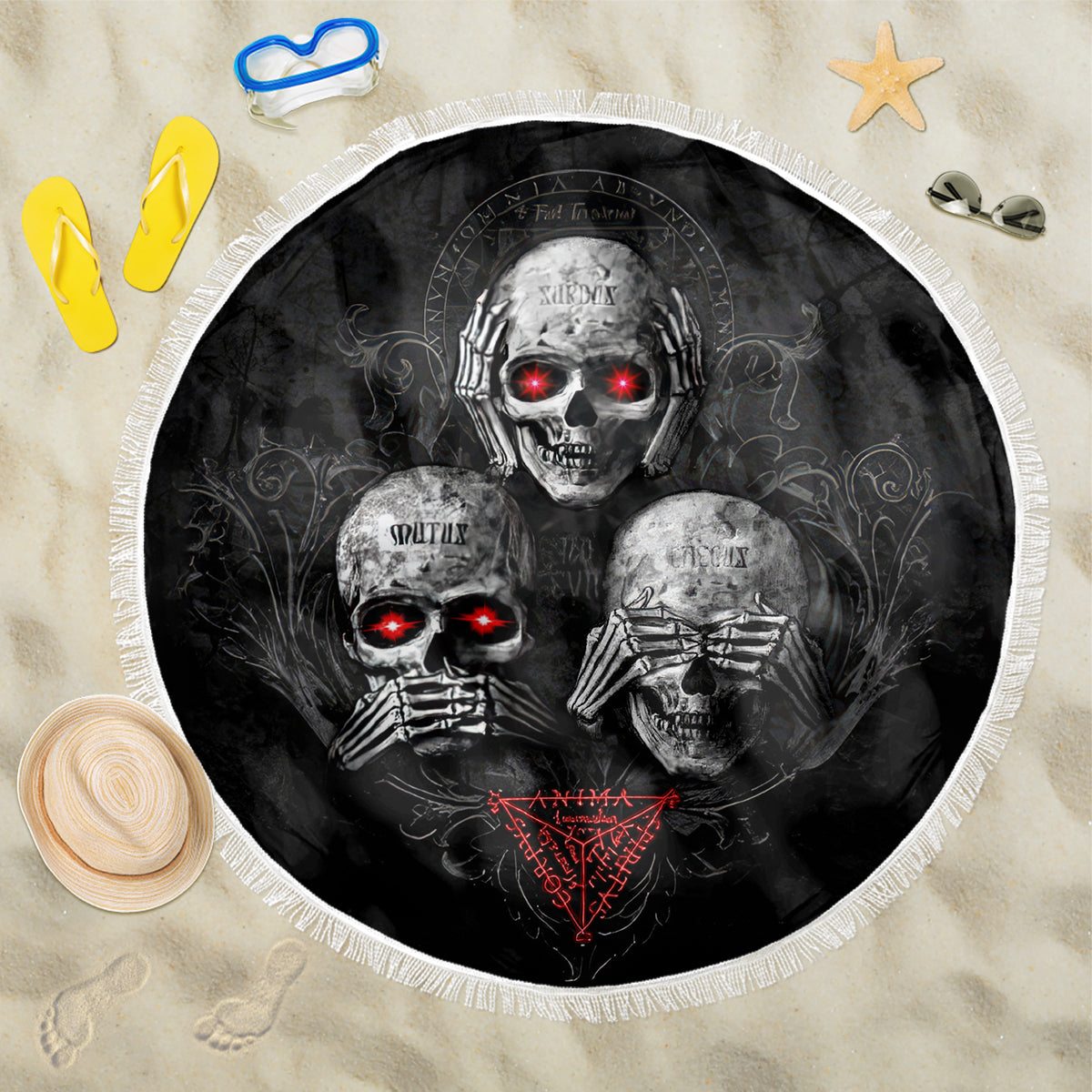 Skull Beach Blanket No See No Hear No Speak Evil - Wonder Print Shop