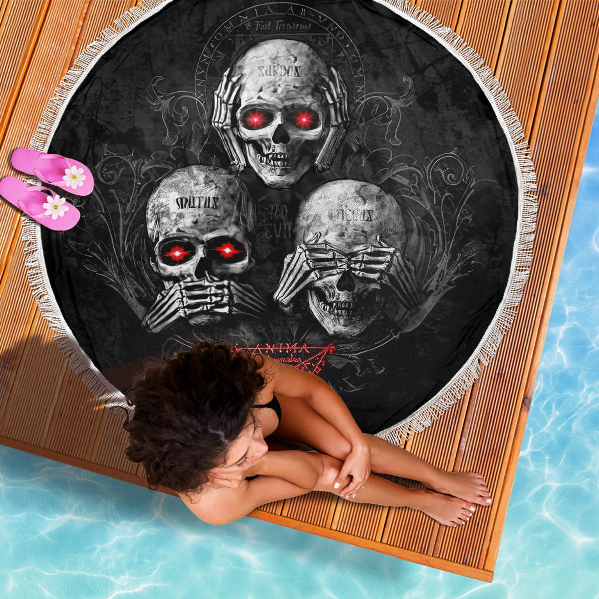 Skull Beach Blanket No See No Hear No Speak Evil - Wonder Print Shop