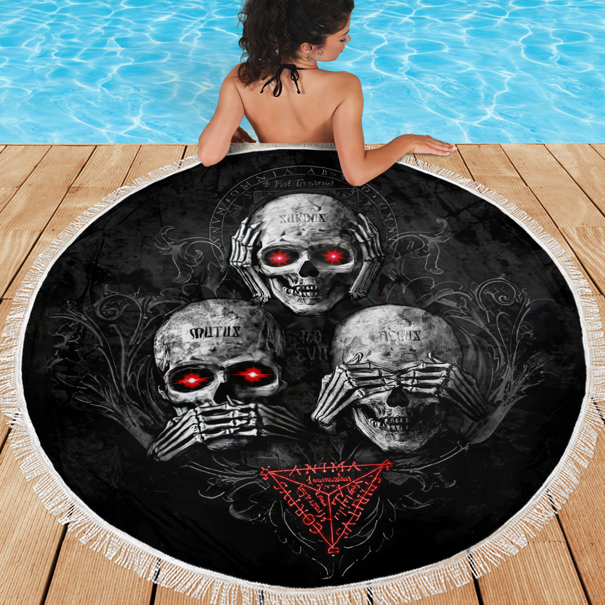 Skull Beach Blanket No See No Hear No Speak Evil - Wonder Print Shop