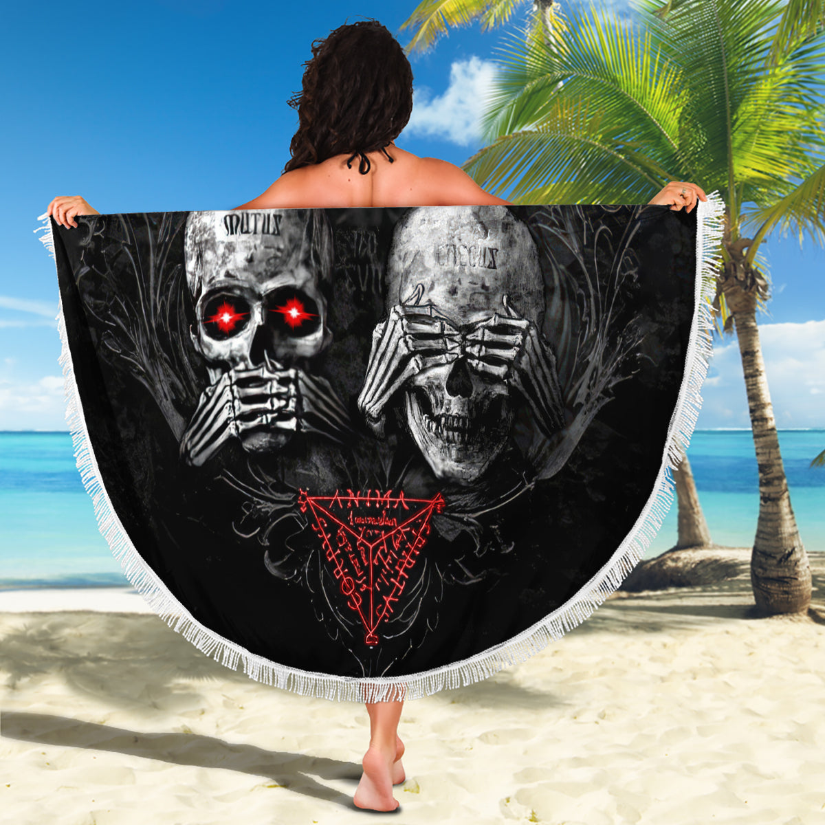 Skull Beach Blanket No See No Hear No Speak Evil - Wonder Print Shop