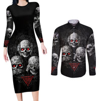 Skull Couples Matching Long Sleeve Bodycon Dress and Long Sleeve Button Shirts No See No Hear No Speak Evil - Wonder Print Shop