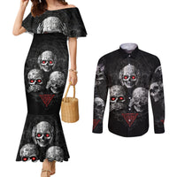 Skull Couples Matching Mermaid Dress and Long Sleeve Button Shirts No See No Hear No Speak Evil DT01