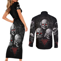 Skull Couples Matching Short Sleeve Bodycon Dress and Long Sleeve Button Shirts No See No Hear No Speak Evil - Wonder Print Shop
