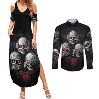 Skull Couples Matching Summer Maxi Dress and Long Sleeve Button Shirts No See No Hear No Speak Evil - Wonder Print Shop