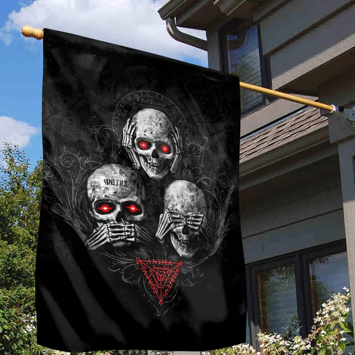 Skull Garden Flag No See No Hear No Speak Evil - Wonder Print Shop