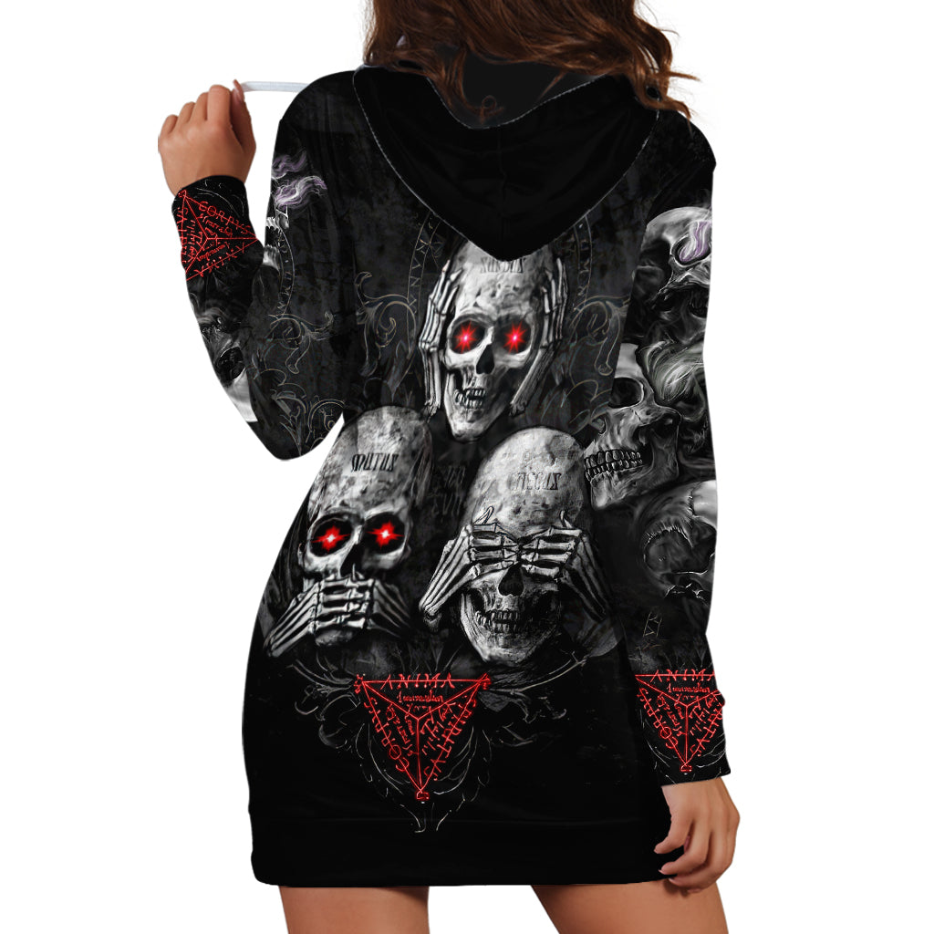 Skull Hoodie Dress No See No Hear No Speak Evil - Wonder Print Shop
