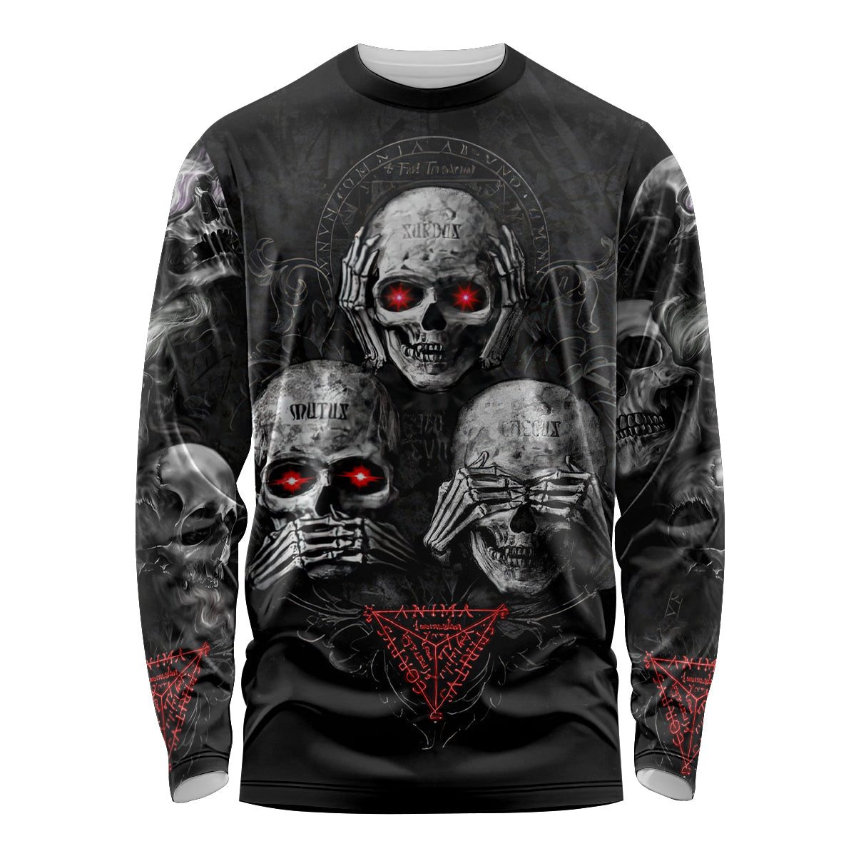 Skull Long Sleeve Shirt No See No Hear No Speak Evil - Wonder Print Shop