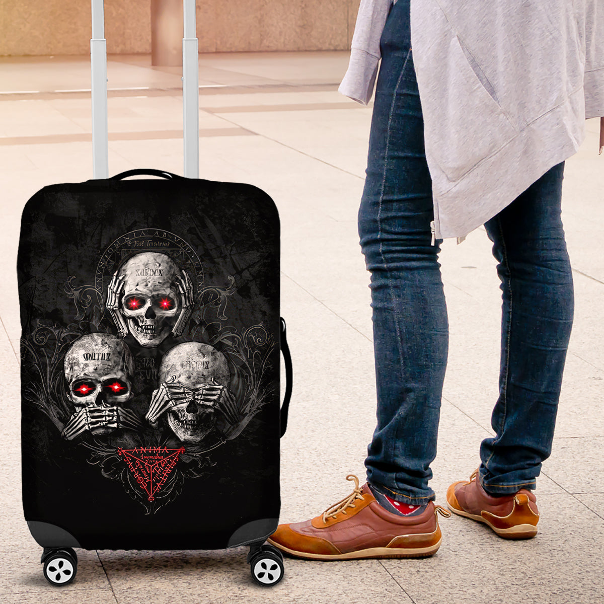 Skull Luggage Cover No See No Hear No Speak Evil - Wonder Print Shop