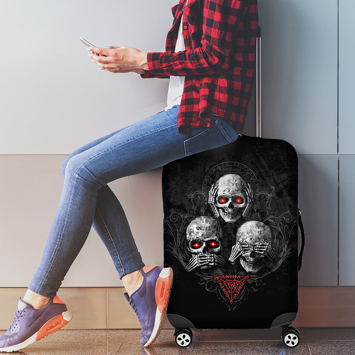 Skull Luggage Cover No See No Hear No Speak Evil - Wonder Print Shop