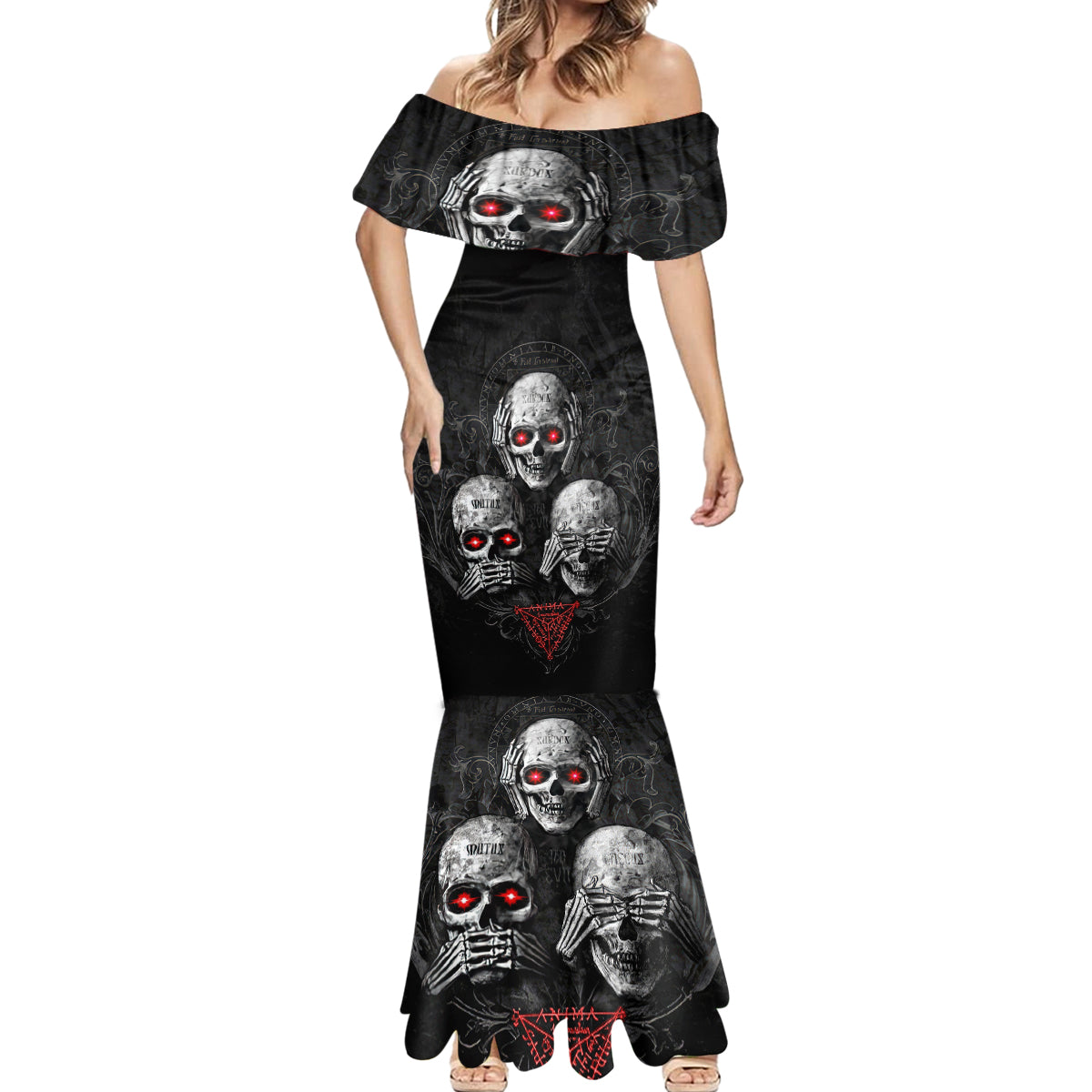 Skull Mermaid Dress No See No Hear No Speak Evil - Wonder Print Shop
