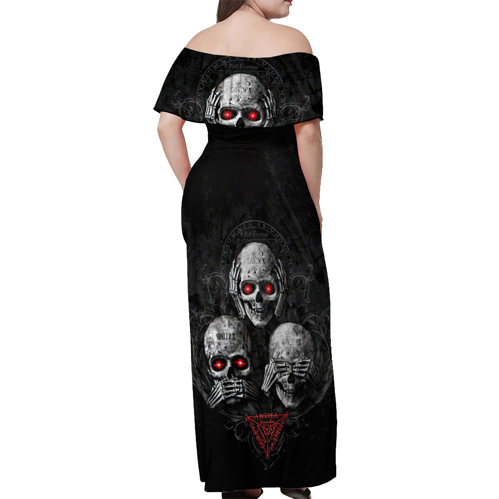 Skull Off Shoulder Maxi Dress No See No Hear No Speak Evil - Wonder Print Shop