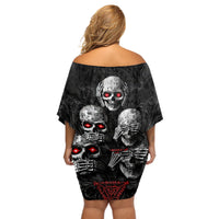 Skull Off Shoulder Short Dress No See No Hear No Speak Evil - Wonder Print Shop