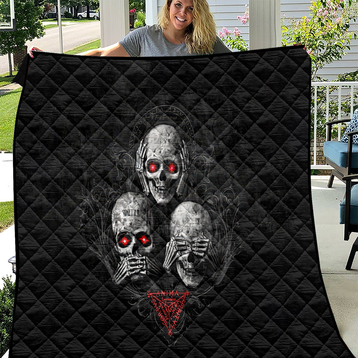 Skull Quilt No See No Hear No Speak Evil - Wonder Print Shop