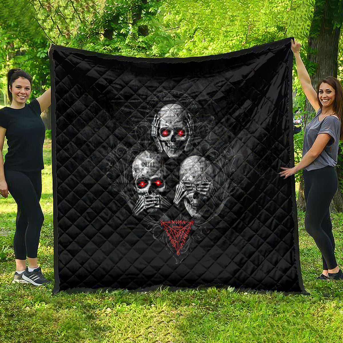 Skull Quilt No See No Hear No Speak Evil - Wonder Print Shop