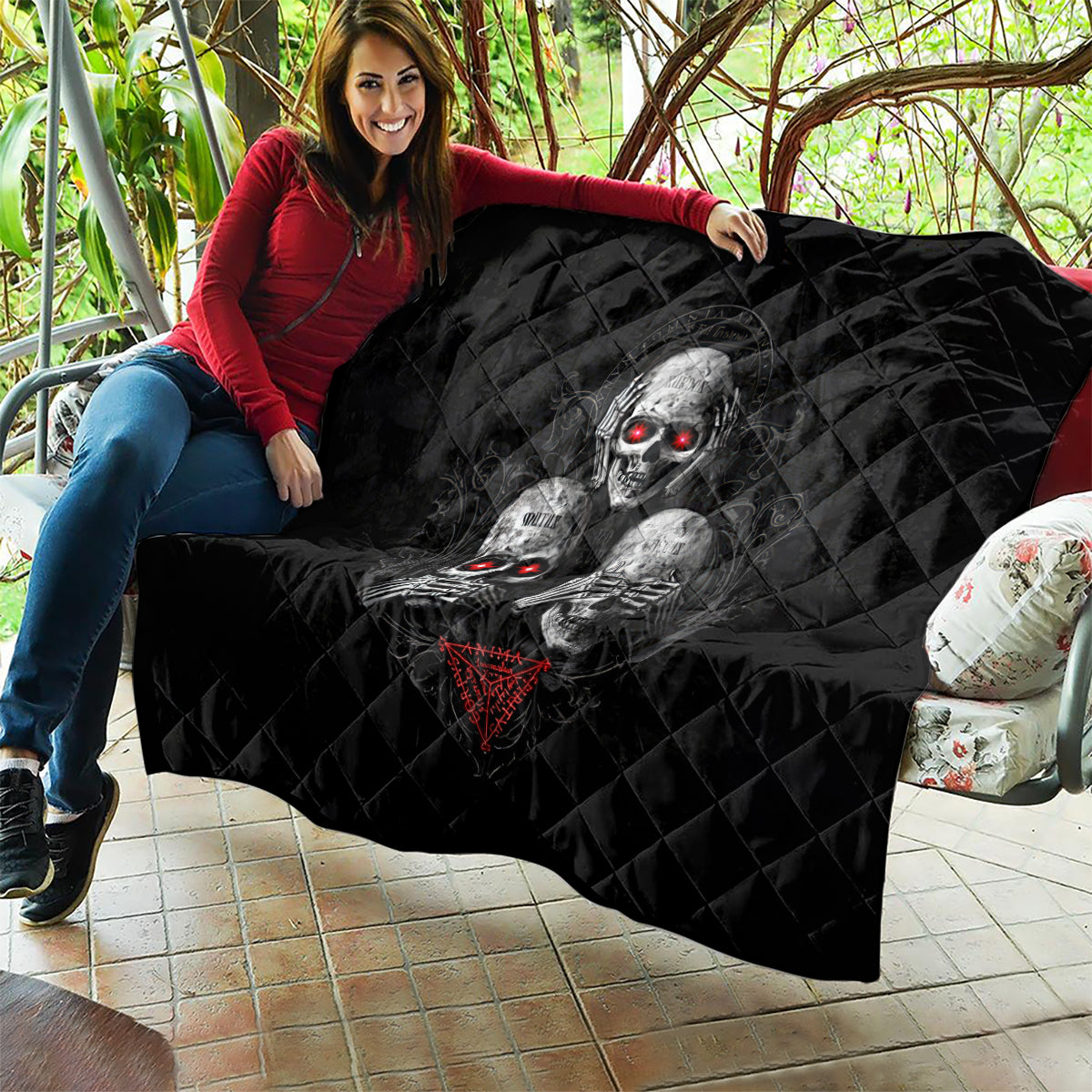 Skull Quilt No See No Hear No Speak Evil - Wonder Print Shop