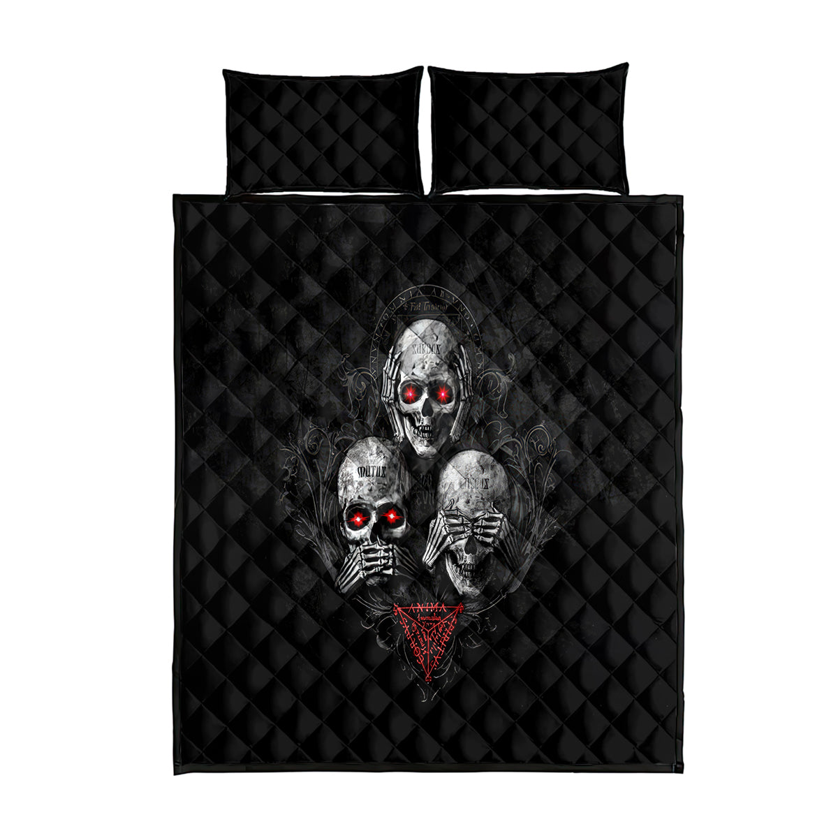 Skull Quilt Bed Set No See No Hear No Speak Evil - Wonder Print Shop