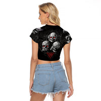 Skull Raglan Cropped T Shirt No See No Hear No Speak Evil - Wonder Print Shop