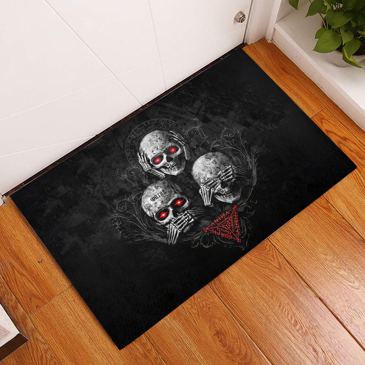 Skull Rubber Doormat No See No Hear No Speak Evil - Wonder Print Shop