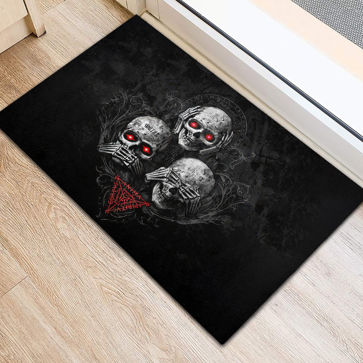 Skull Rubber Doormat No See No Hear No Speak Evil - Wonder Print Shop